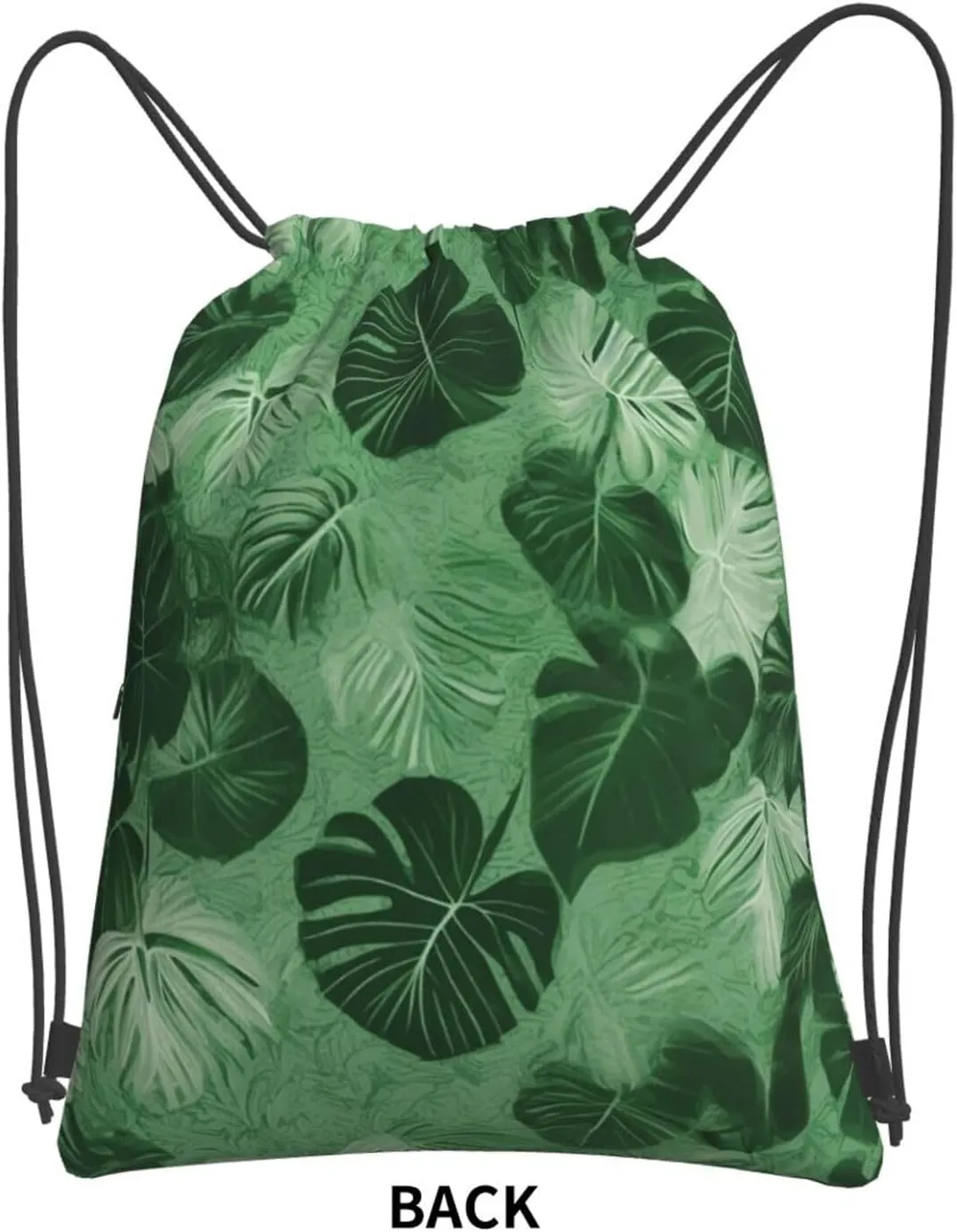 Drawstring Bag Gym Sack Drawstring Backpack Sport Gym Sack Cinch Bag Floral Tribal Patterns Sport Bags for Travel, Green Tropical Leaves, One Size