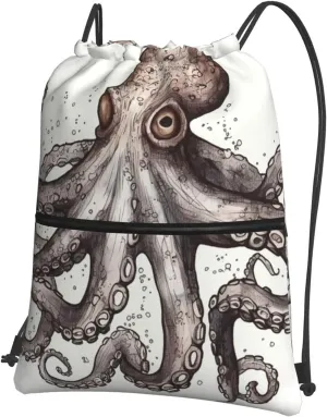 Drawstring Bag Gym Sack Drawstring Backpack Sport Gym Sack Cinch Bag Octopus Sport Bags for Travel, Octopus, One Size