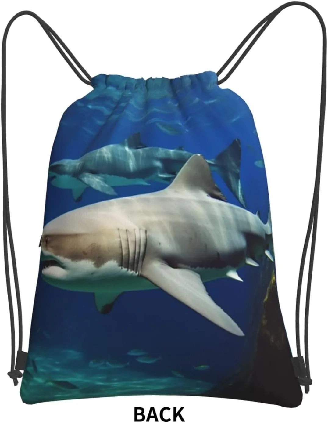 Drawstring Bag Gym Sack Drawstring Backpack Sport Gym Sack Cinch Bag Zebra Print Sport Bags for Travel, Two White Sharks, One Size