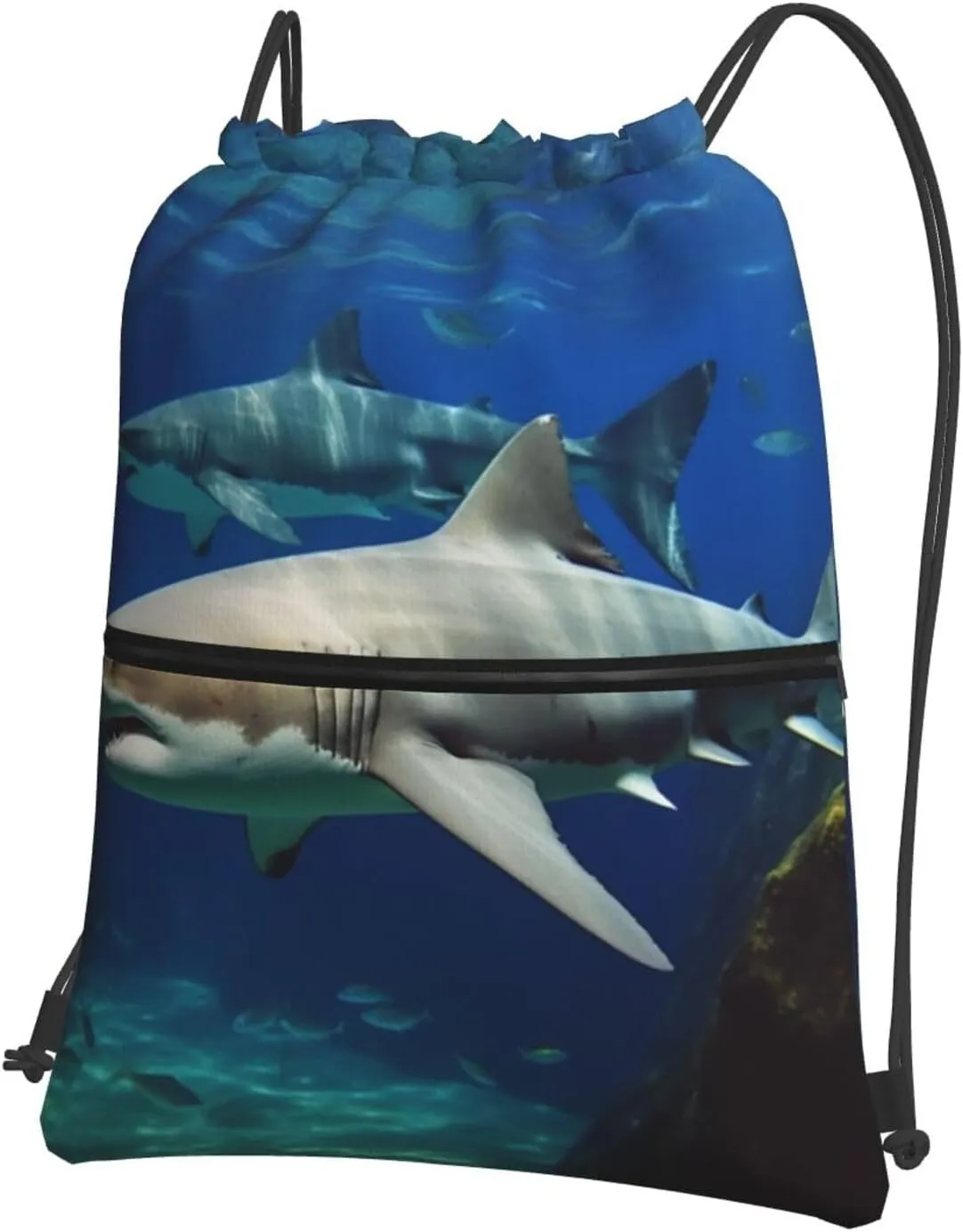 Drawstring Bag Gym Sack Drawstring Backpack Sport Gym Sack Cinch Bag Zebra Print Sport Bags for Travel, Two White Sharks, One Size