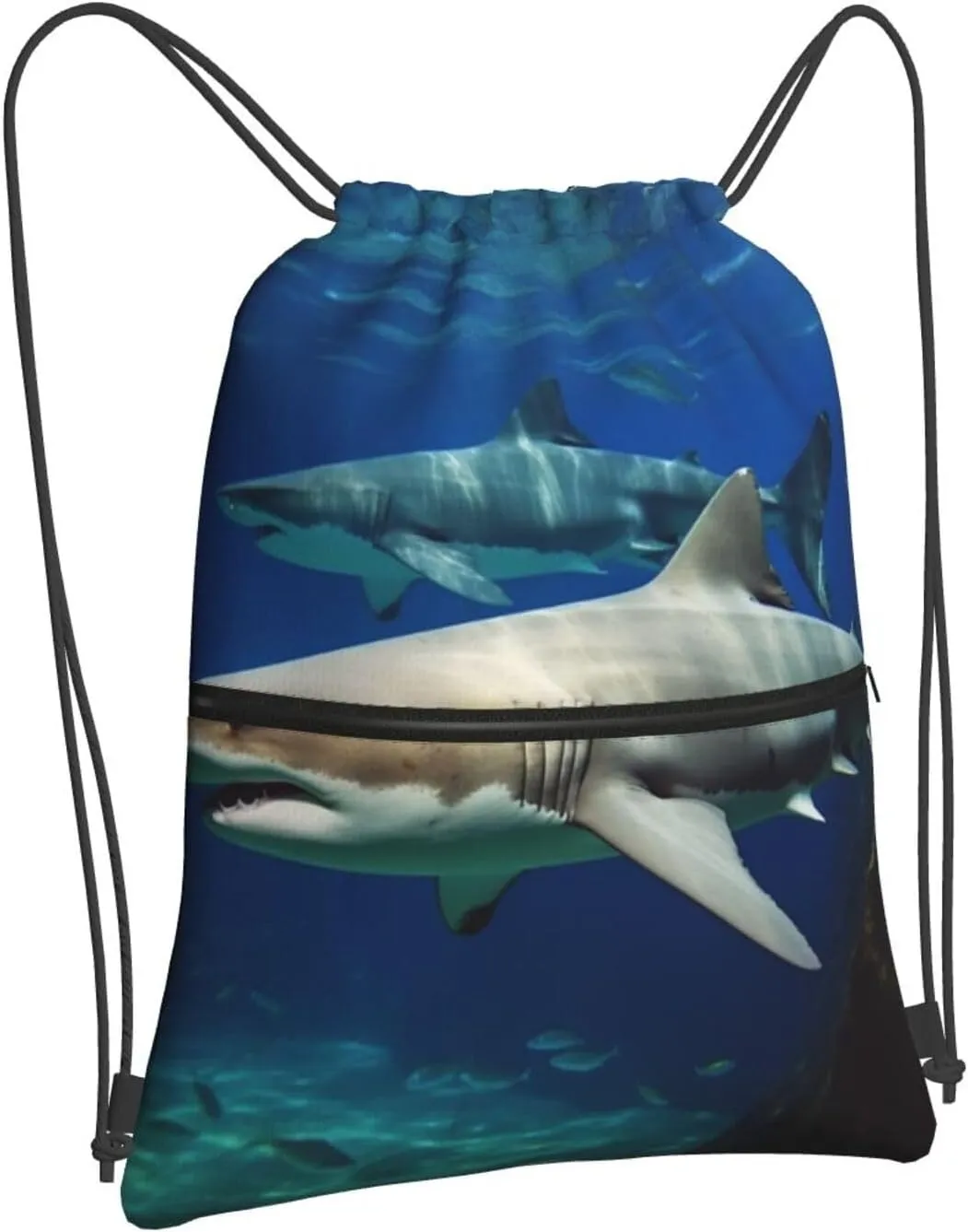 Drawstring Bag Gym Sack Drawstring Backpack Sport Gym Sack Cinch Bag Zebra Print Sport Bags for Travel, Two White Sharks, One Size