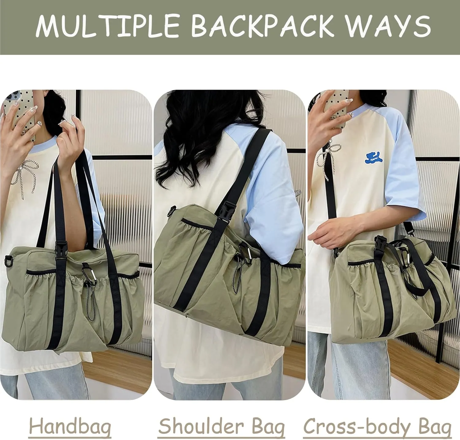 Drawstring Bucket Bag Nylon Crossbody Tote Bag Handbags for Women