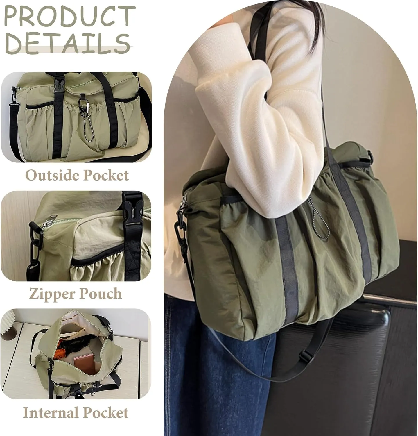 Drawstring Bucket Bag Nylon Crossbody Tote Bag Handbags for Women