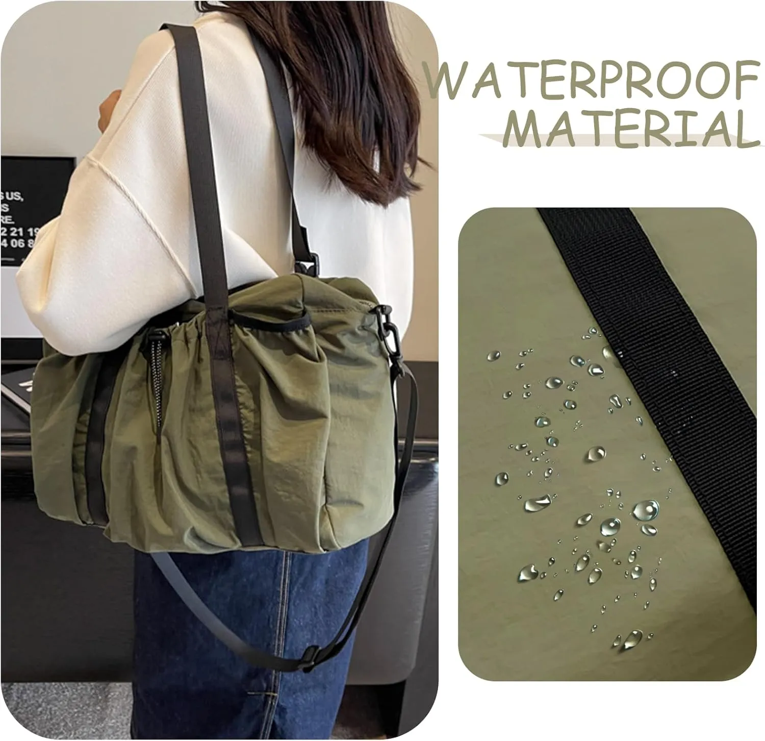 Drawstring Bucket Bag Nylon Crossbody Tote Bag Handbags for Women