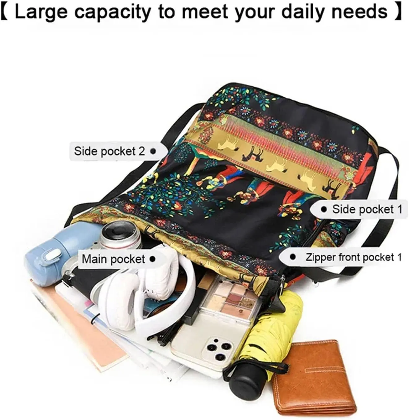 Drawstring Foldable Large Capacity Dry-wet Separation Travel Sports Backpack Waterproof Gym Bag with Multiple Pockets (Black)