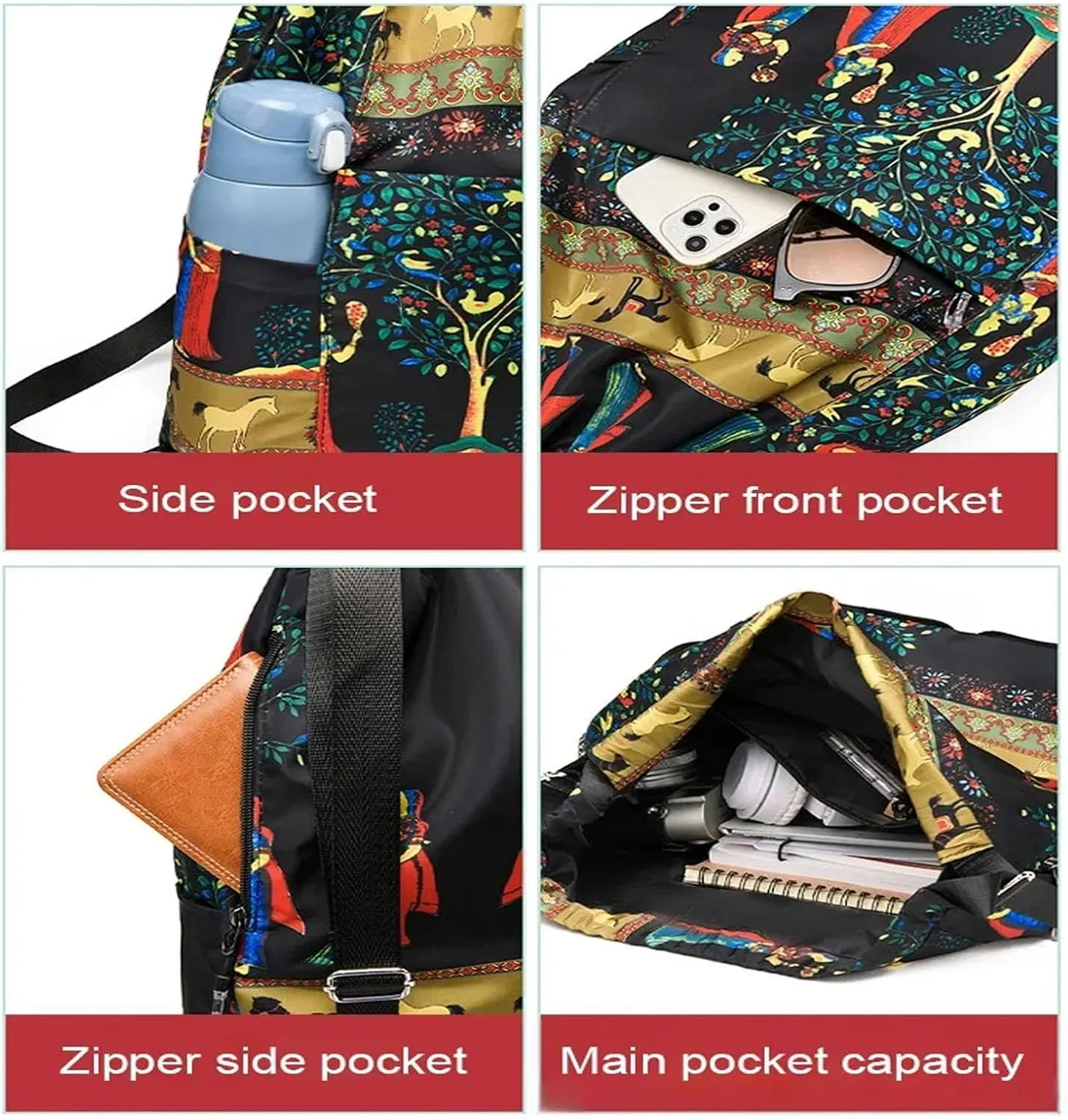 Drawstring Foldable Large Capacity Dry-wet Separation Travel Sports Backpack Waterproof Gym Bag with Multiple Pockets (Black)