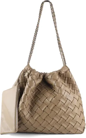 Drawstring Woven Shoulder Bag for Women, Large Vegan Leather Tote Bag Summer Beach Handbag with Purse Satchel Bag