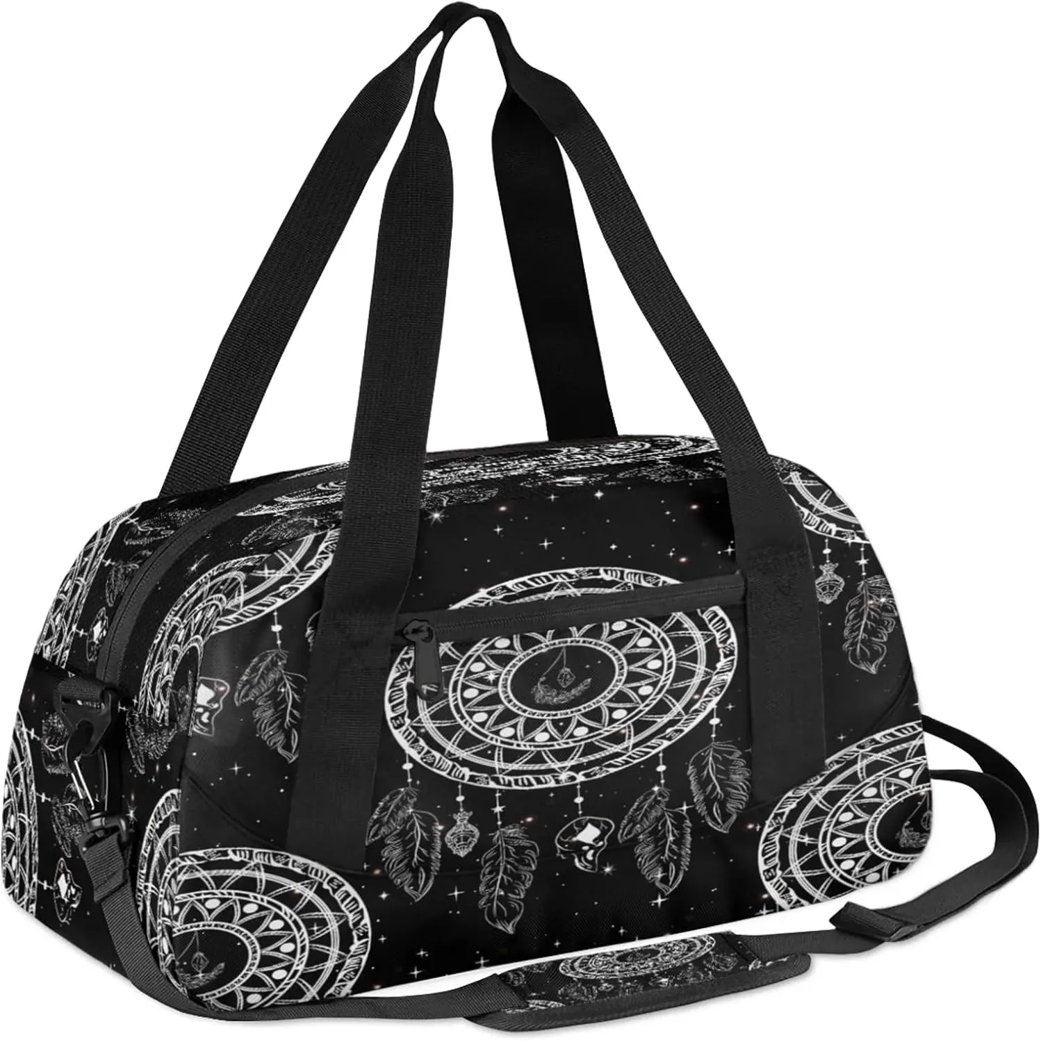 Dream Catcher Pattern Kids Duffel Bag Lightweight Waterproof Sports Gym Bag with Front Zipper Pocket Foldable Weekender Overnight Bag for School Practice Gymnastic Ballet