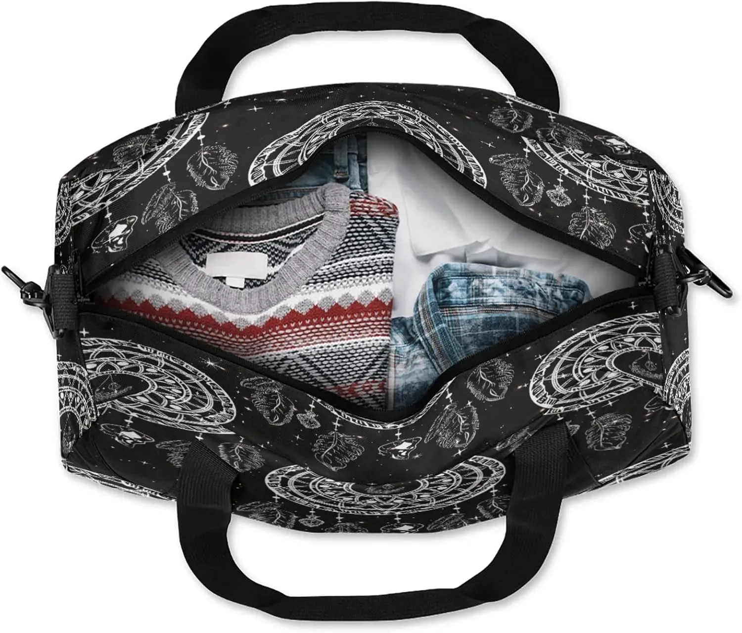 Dream Catcher Pattern Kids Duffel Bag Lightweight Waterproof Sports Gym Bag with Front Zipper Pocket Foldable Weekender Overnight Bag for School Practice Gymnastic Ballet