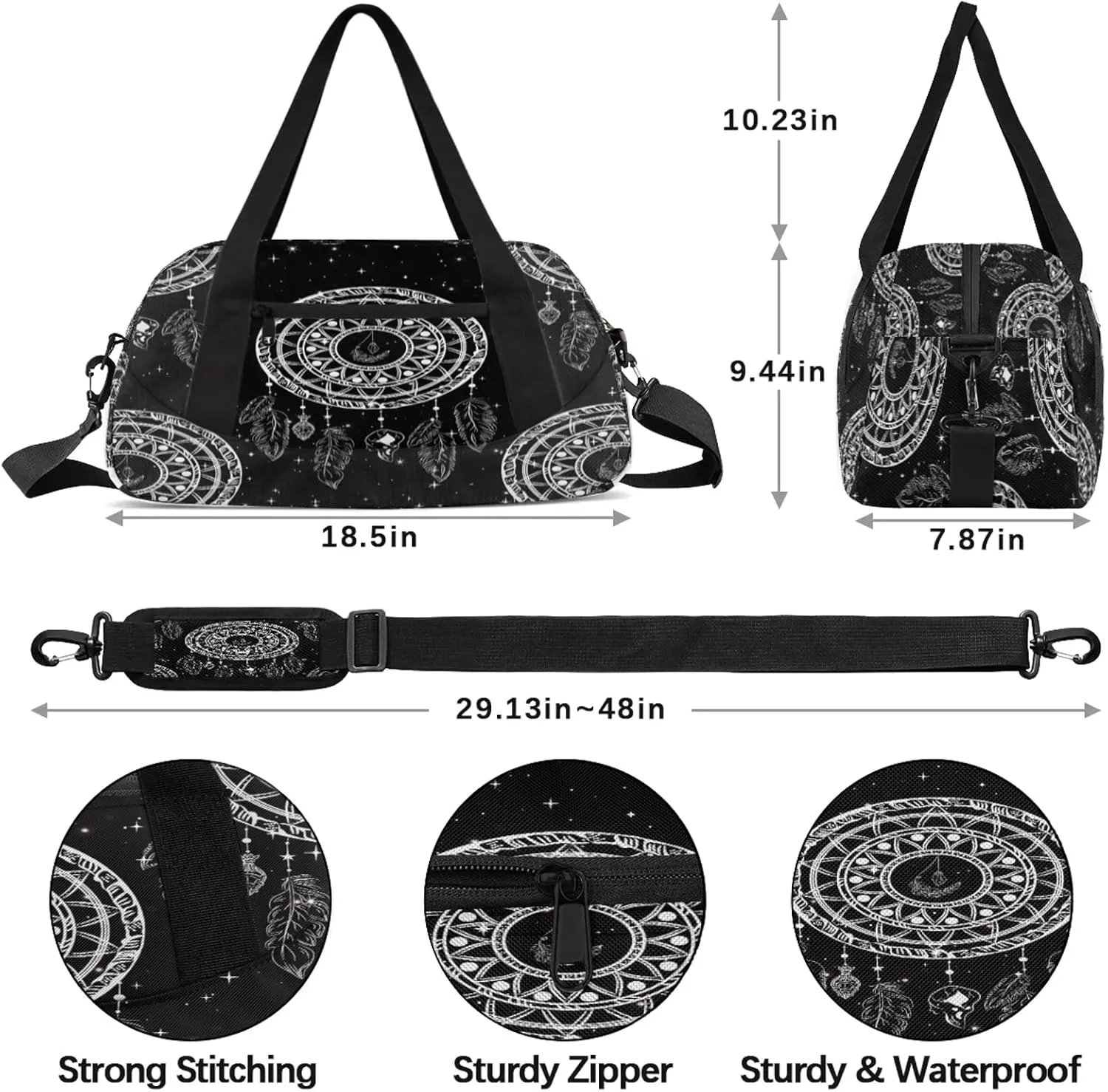 Dream Catcher Pattern Kids Duffel Bag Lightweight Waterproof Sports Gym Bag with Front Zipper Pocket Foldable Weekender Overnight Bag for School Practice Gymnastic Ballet