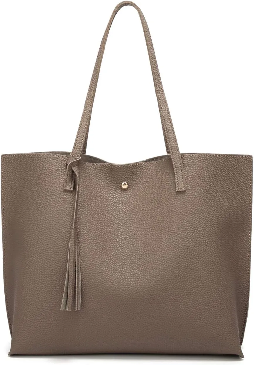 Dreubea Women's Soft Faux Leather Tote Shoulder Bag from, Big Capacity Tassel Handbag