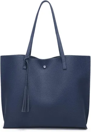 Dreubea Women's Soft Faux Leather Tote Shoulder Bag from, Big Capacity Tassel Handbag