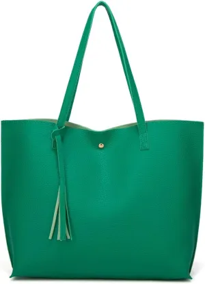 Dreubea Women's Soft Faux Leather Tote Shoulder Bag from, Big Capacity Tassel Handbag