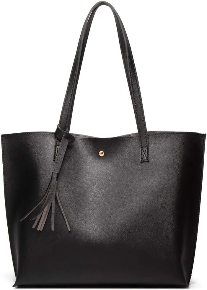 Dreubea Women's Soft Faux Leather Tote Shoulder Bag from, Big Capacity Tassel Handbag