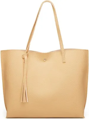 Dreubea Women's Soft Faux Leather Tote Shoulder Bag from, Big Capacity Tassel Handbag