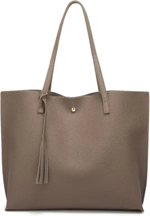 Dreubea Women's Soft Faux Leather Tote Shoulder Bag from, Big Capacity Tassel Handbag