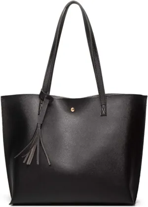 Dreubea Women's Soft Faux Leather Tote Shoulder Bag from, Big Capacity Tassel Handbag