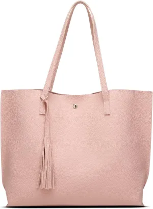 Dreubea Women's Soft Faux Leather Tote Shoulder Bag from, Big Capacity Tassel Handbag