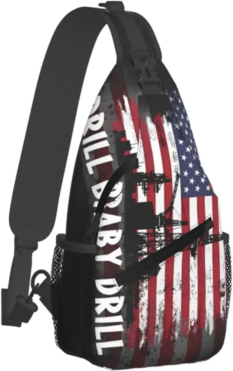 Drill Baby Drill American Small Crossbody Backpack Sling Bag For Men Women Mini One Shoulder Chest Bags Gym Sport Travel Hiking Daypack