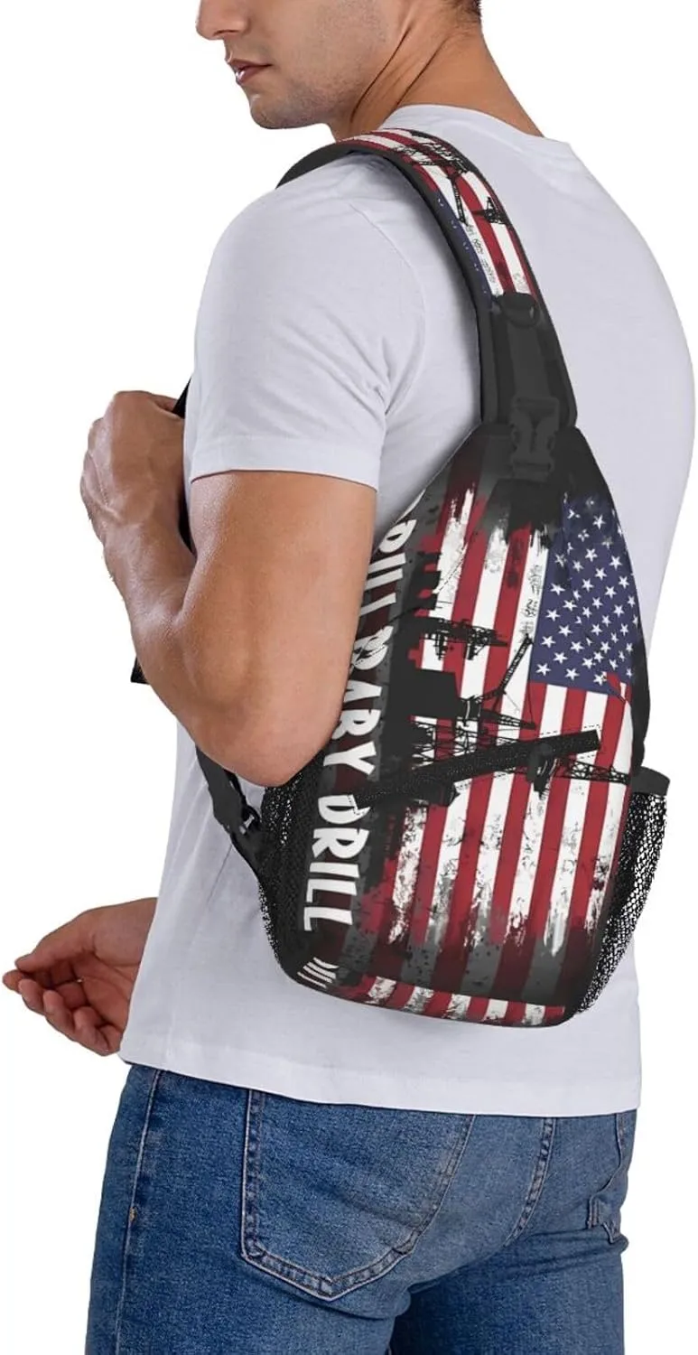 Drill Baby Drill American Small Crossbody Backpack Sling Bag For Men Women Mini One Shoulder Chest Bags Gym Sport Travel Hiking Daypack