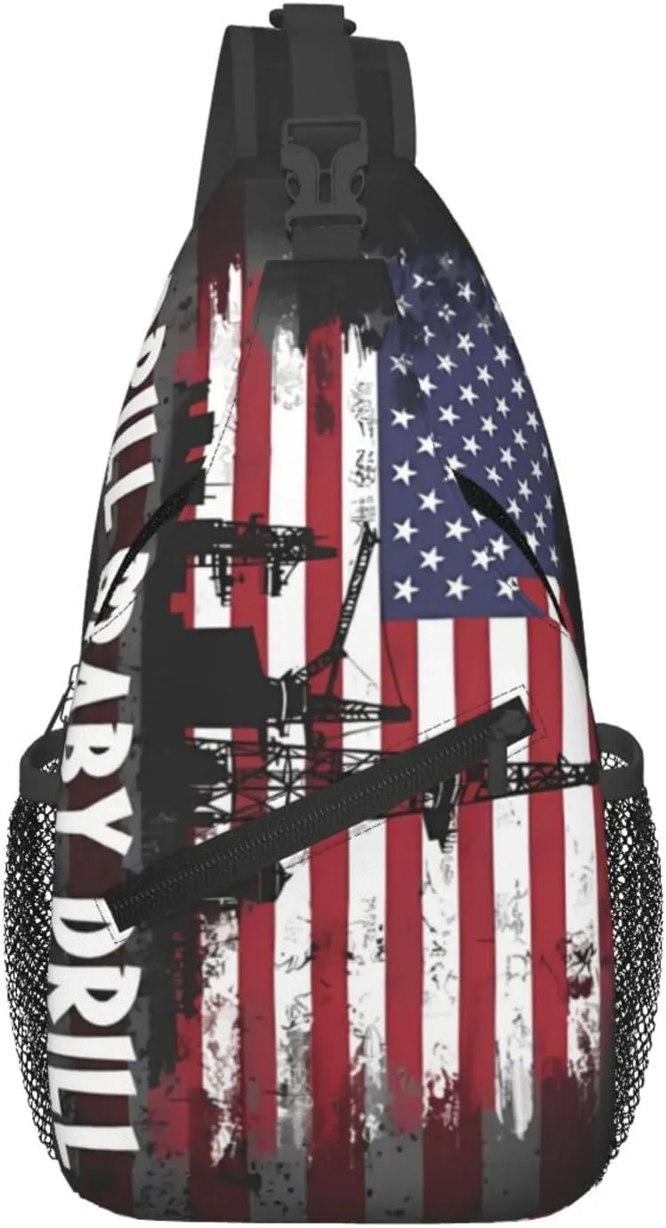Drill Baby Drill American Small Crossbody Backpack Sling Bag For Men Women Mini One Shoulder Chest Bags Gym Sport Travel Hiking Daypack