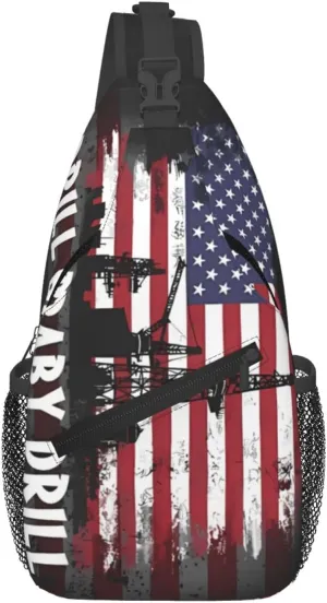 Drill Baby Drill American Small Crossbody Backpack Sling Bag For Men Women Mini One Shoulder Chest Bags Gym Sport Travel Hiking Daypack