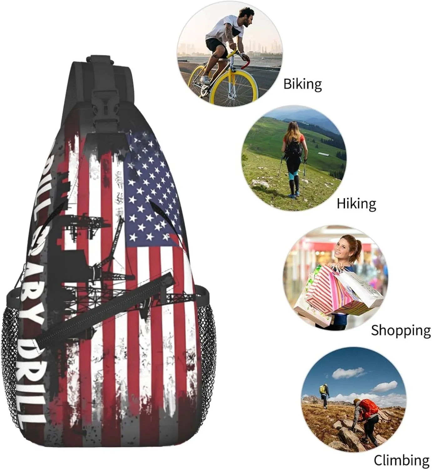 Drill Baby Drill American Small Crossbody Backpack Sling Bag For Men Women Mini One Shoulder Chest Bags Gym Sport Travel Hiking Daypack
