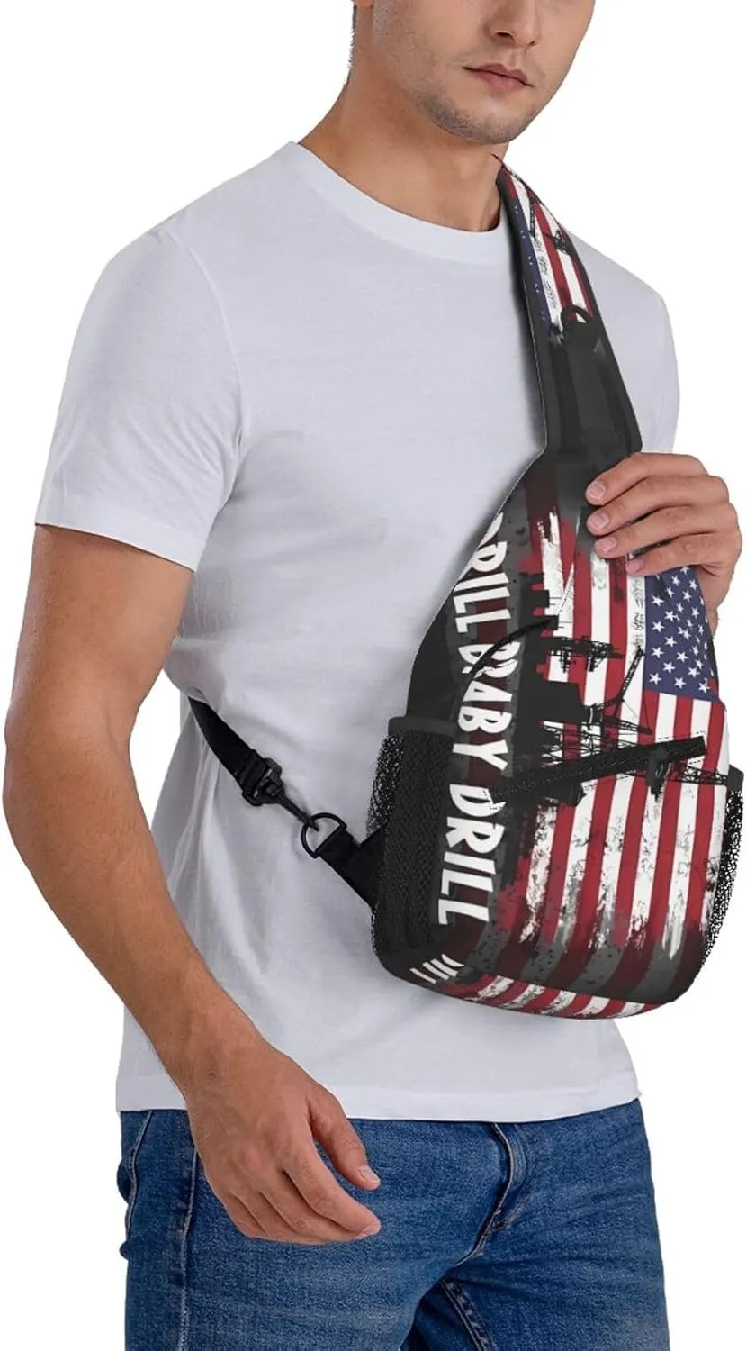 Drill Baby Drill American Small Crossbody Backpack Sling Bag For Men Women Mini One Shoulder Chest Bags Gym Sport Travel Hiking Daypack
