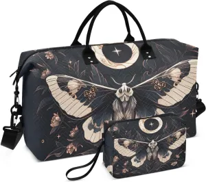 Duffel Bag Set with Toiletry Bag for Travel Gym Sport, Luggage Sleeve Weekender Bags Carry on Overnight Bag-Boho Mysterious Butterfly Print