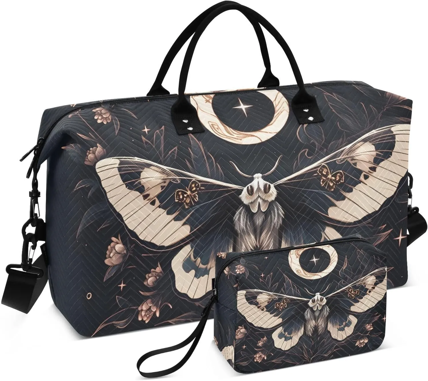 Duffel Bag Set with Toiletry Bag for Travel Gym Sport, Luggage Sleeve Weekender Bags Carry on Overnight Bag-Boho Mysterious Butterfly Print