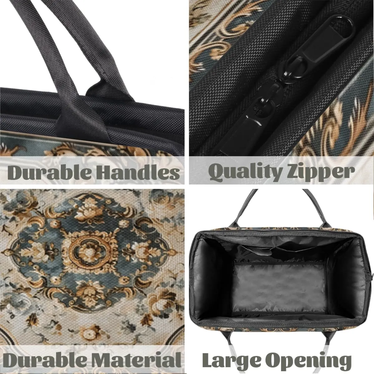 Duffel Bags Gym Bag for Women Men, Travel Duffel Bag with Trolley Sleeve, Waterproof Sports Gym Bag Weekender Overnight Bag Carry On Tote Bag for Gym Travel Sport, Tile Flowers Ornament Pattern