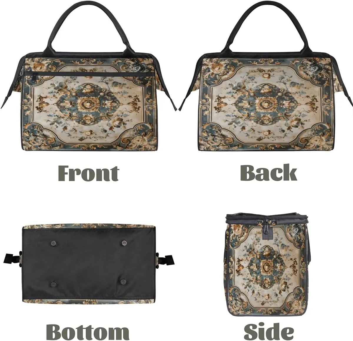 Duffel Bags Gym Bag for Women Men, Travel Duffel Bag with Trolley Sleeve, Waterproof Sports Gym Bag Weekender Overnight Bag Carry On Tote Bag for Gym Travel Sport, Tile Flowers Ornament Pattern