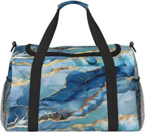Duffle Bag Abstract Liquid Teal Blue Marble Print Travel Duffel Bags for Men Women with Adjustable Strap Carry on Gym Bag Overnight Weekender Bag