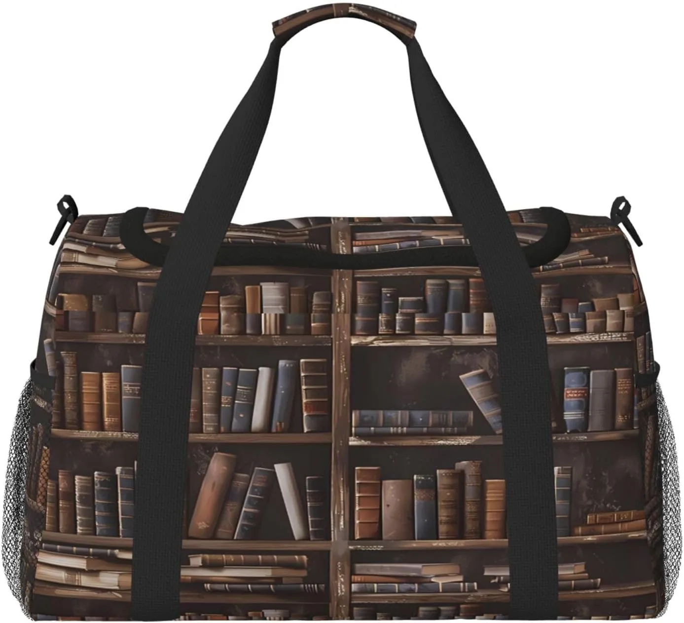 Duffle Bag Bookshelf Books Wallpaper Travel Duffel Bags for Men Women with Adjustable Strap Carry on Gym Bag Overnight Weekender Bag