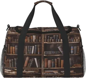 Duffle Bag Bookshelf Books Wallpaper Travel Duffel Bags for Men Women with Adjustable Strap Carry on Gym Bag Overnight Weekender Bag