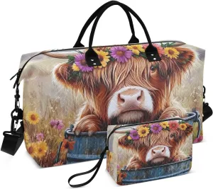 Duffle Bag Bucket Highland Cow Garland for Travel, Gym Bag with Multiple Interior Pockets for Men Women Overnight Purse Included 20.5 x 1.9 x 13.8 In