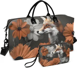 Duffle Bag Fox Florals Butterfly for Travel, Gym Bag with Multiple Interior Pockets for Men Women Overnight Purse Included 20.5 x 1.9 x 13.8 In