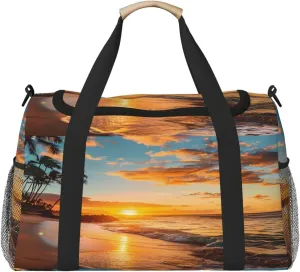 Duffle Bag Hawaiian Beach Sunset Tropical Coconut Tree Travel Duffel Bags for Men Women with Adjustable Strap Carry on Gym Bag Overnight Weekender Bag