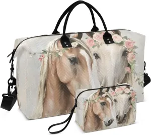 Duffle Bag Horse Garland Vintage for Travel, Gym Bag with Multiple Interior Pockets for Men Women Overnight Purse Included 20.5 x 1.9 x 13.8 In