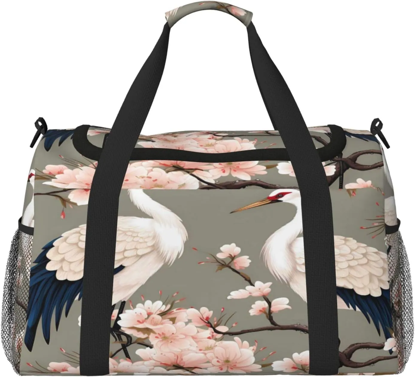 Duffle Bag Japanese Cranes Cherry Blossom Travel Duffel Bags for Men Women with Adjustable Strap Carry on Gym Bag Overnight Weekender Bag