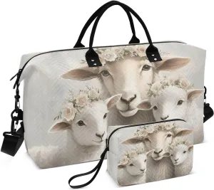 Duffle Bag Sheep Garland Retro for Travel, Gym Bag with Multiple Interior Pockets for Men Women Overnight Purse Included 20.5 x 1.9 x 13.8 In
