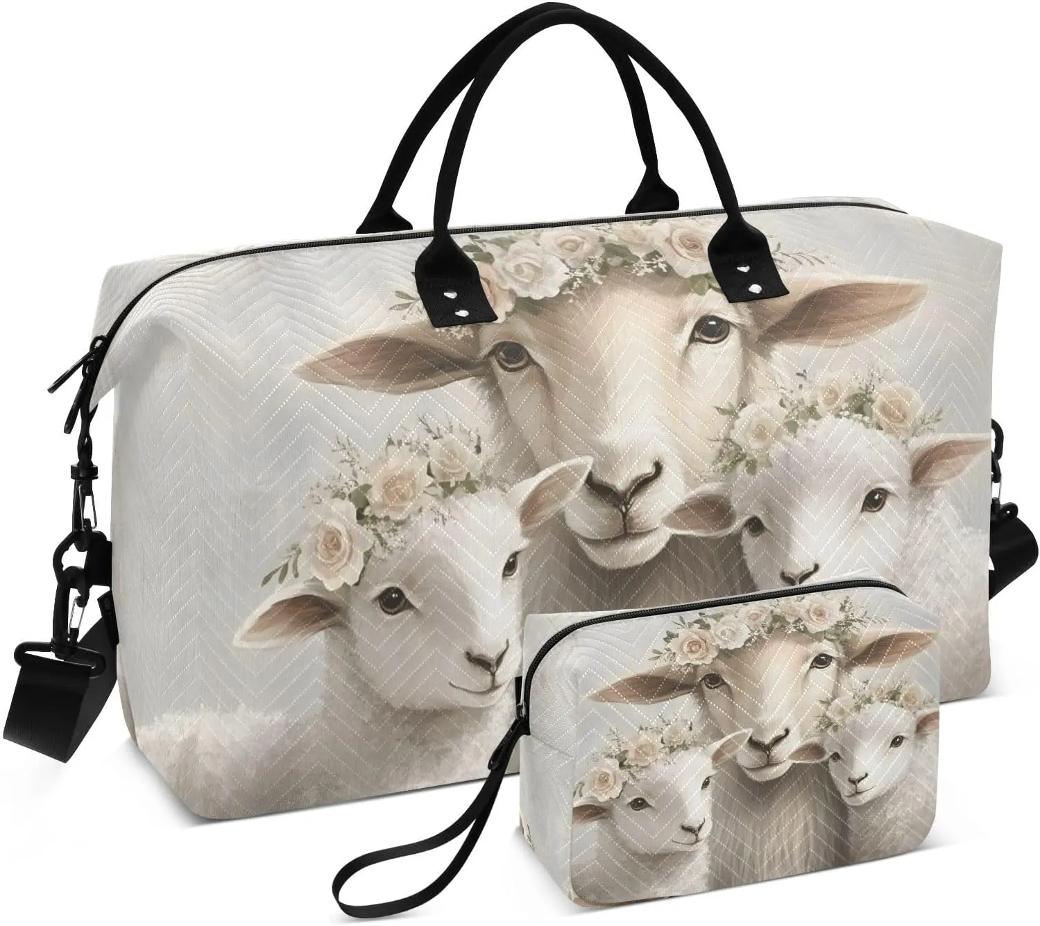 Duffle Bag Sheep Garland Retro for Travel, Gym Bag with Multiple Interior Pockets for Men Women Overnight Purse Included 20.5 x 1.9 x 13.8 In