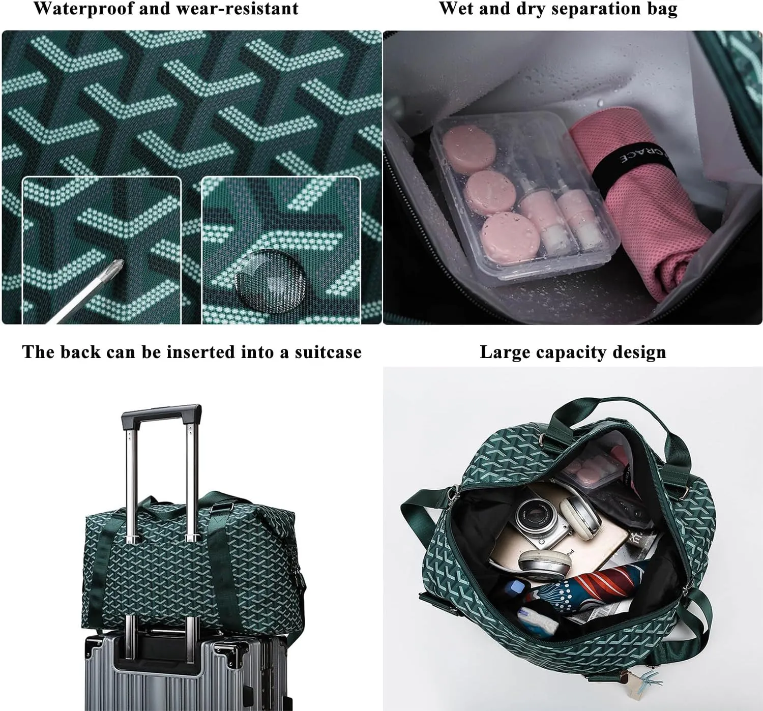 Duffle Bag Waterproof Tote Bags Everything Bag Lightweight Carryon Gymbag Yoga Bag Hospital Holdalls With Wet Pocket For Yoga,Travel,Swimming,Sports (Green)