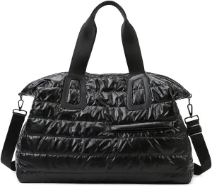 Duvet Gym Bag for Women,Sports Travel Duffel Bag, Weekender Overnight Bag with Wet Pocket and Shoes Compartment for Women, Travel,Workout,Gym, Yoga 264 (Black)