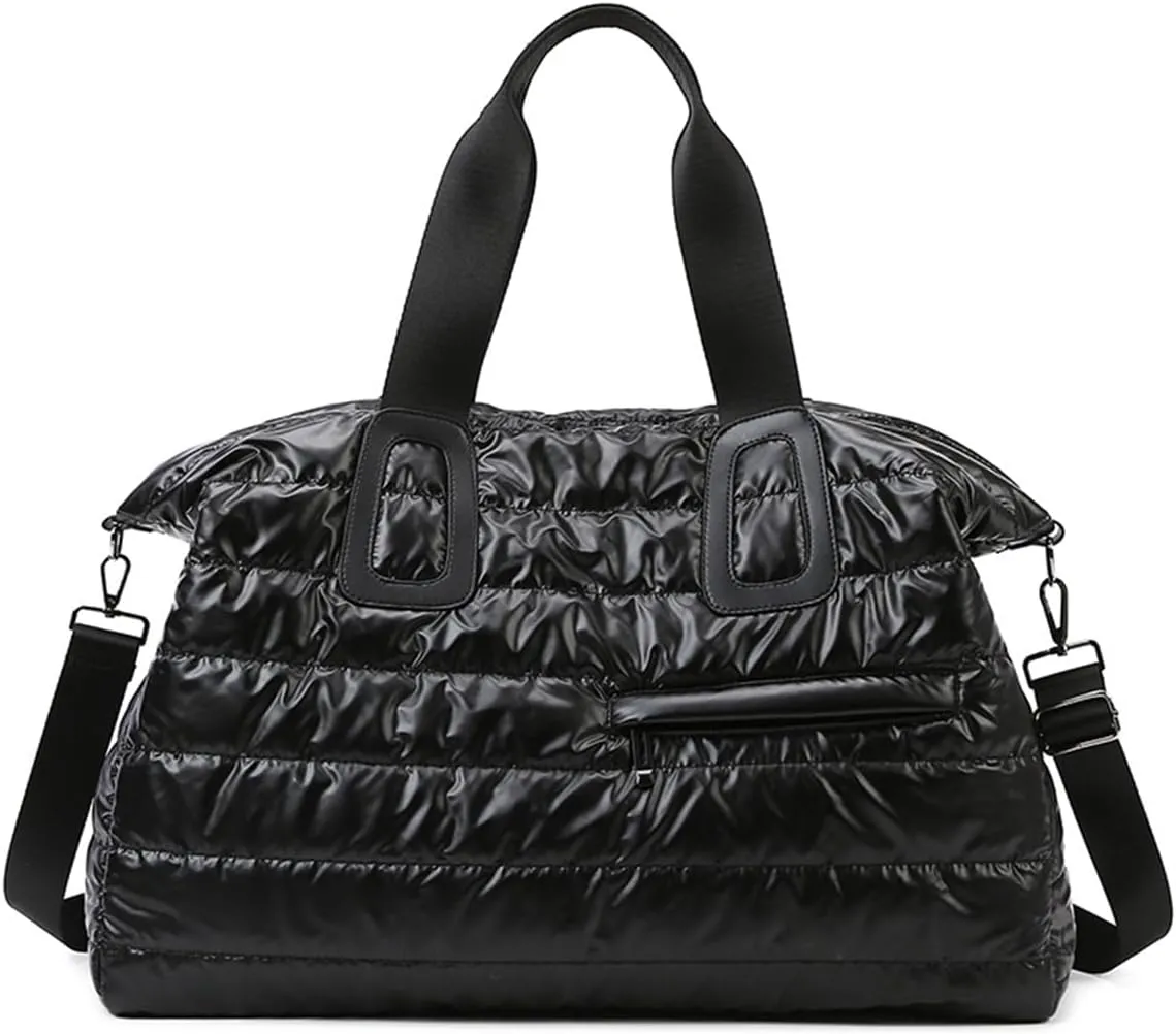 Duvet Gym Bag for Women,Sports Travel Duffel Bag, Weekender Overnight Bag with Wet Pocket and Shoes Compartment for Women, Travel,Workout,Gym, Yoga 264 (Black)