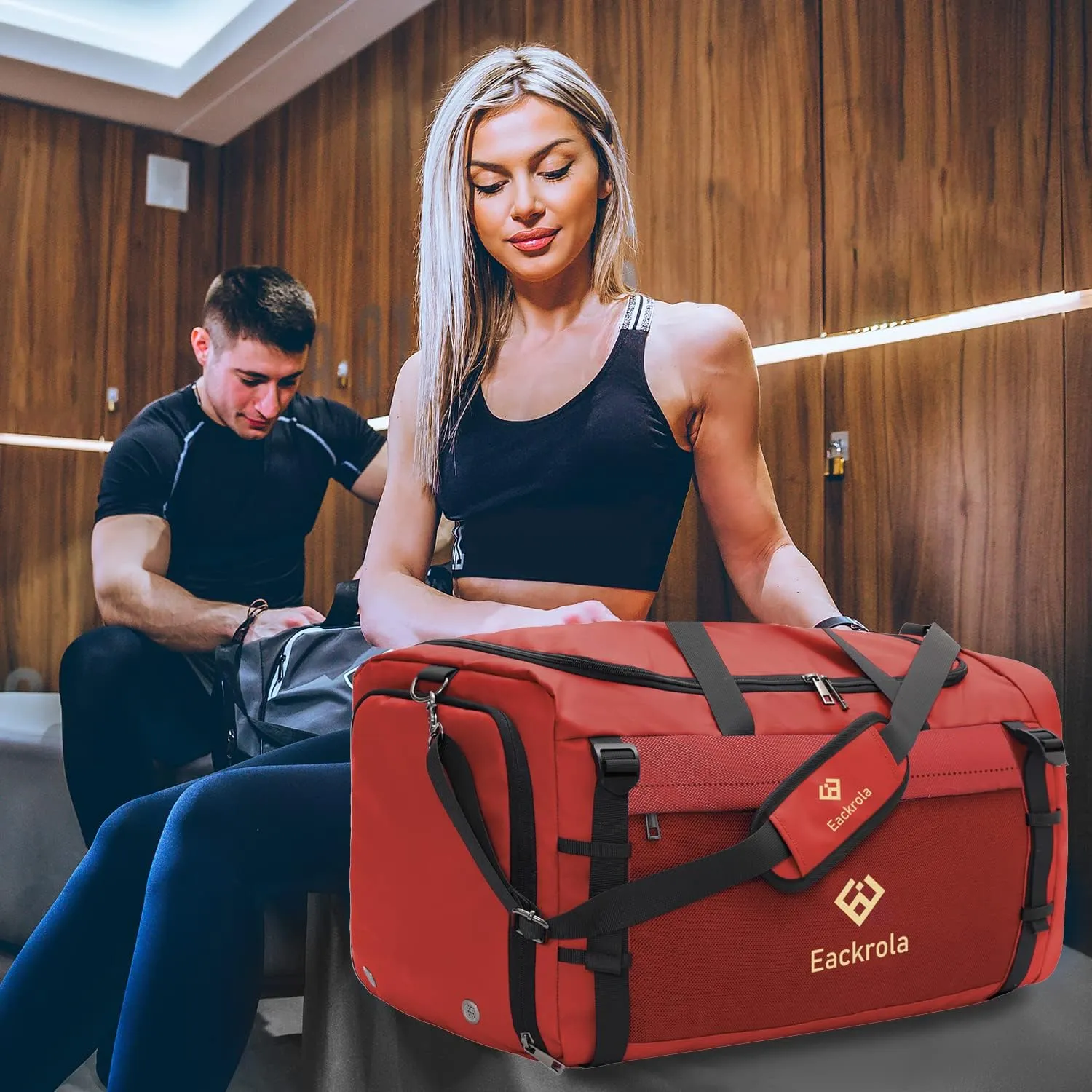 Eackrola Large Sports Gym Bag, Travel Duffel bag with Wet Pocket & Shoes Compartment for men women, 65L, Lightweight