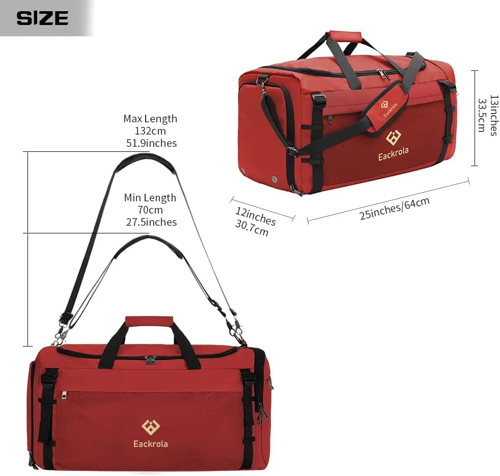 Eackrola Large Sports Gym Bag, Travel Duffel bag with Wet Pocket & Shoes Compartment for men women, 65L, Lightweight