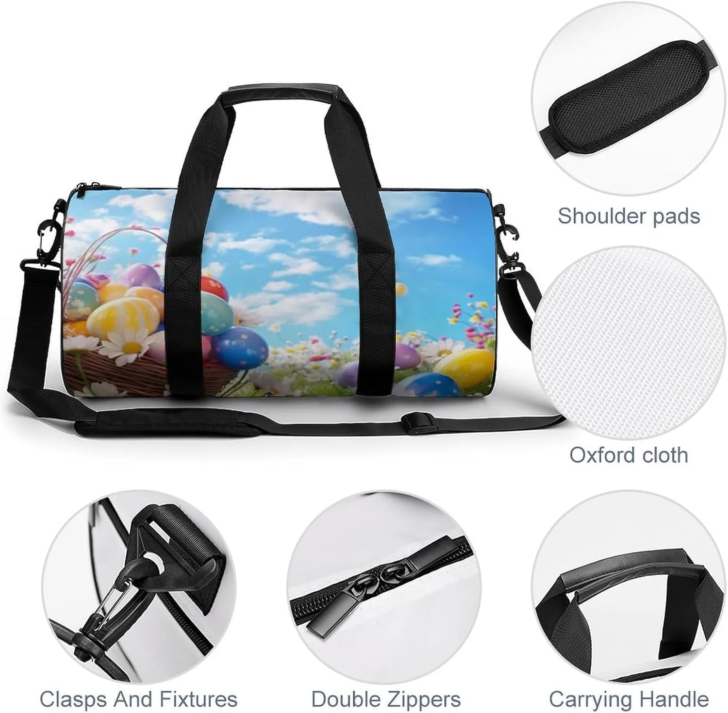 Easter Eggs Sky Flower Gym Bag Small Travel Duffle Bag with Compartment Carry On Weekender Bag for Women Men