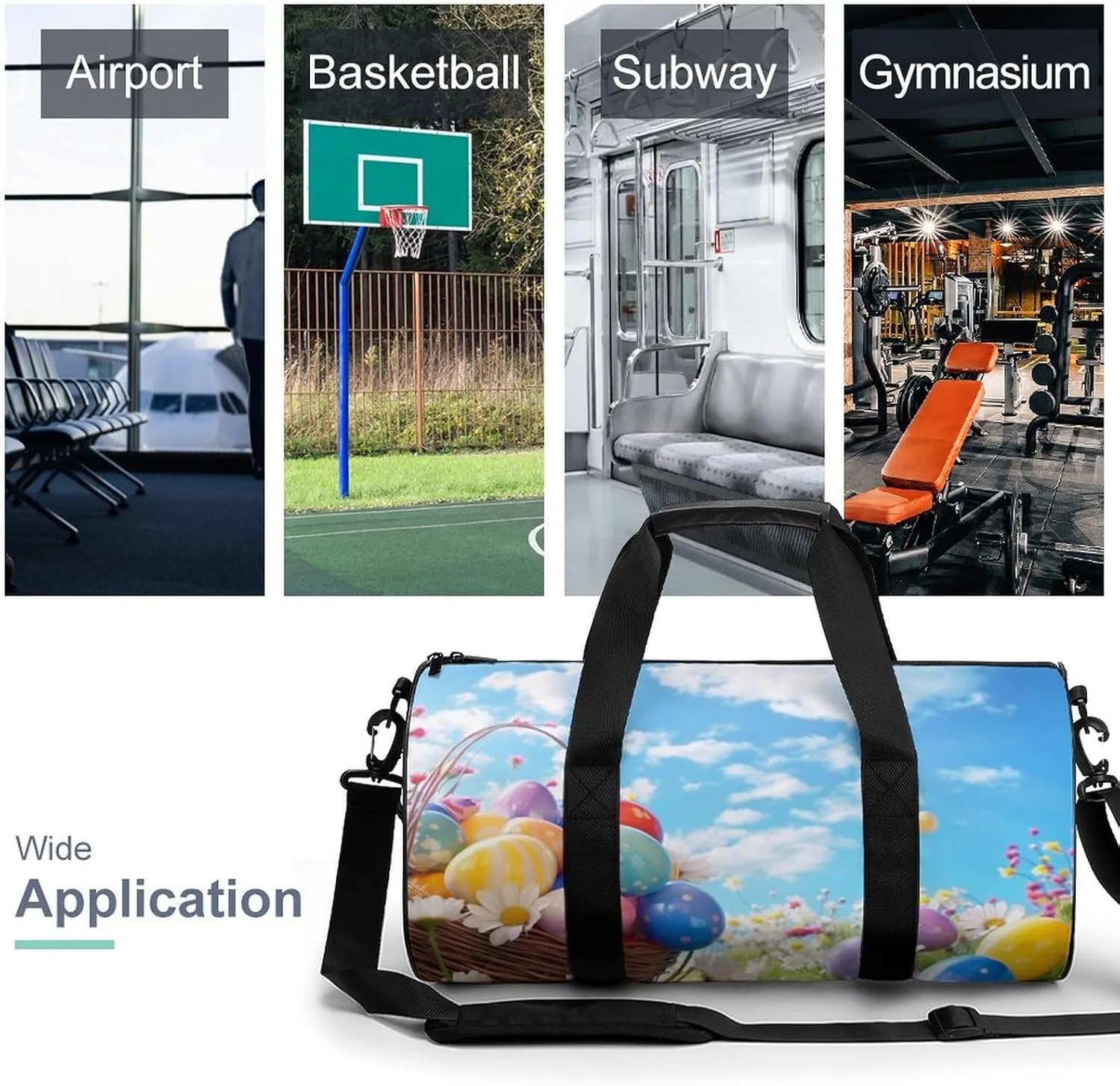 Easter Eggs Sky Flower Gym Bag Small Travel Duffle Bag with Compartment Carry On Weekender Bag for Women Men