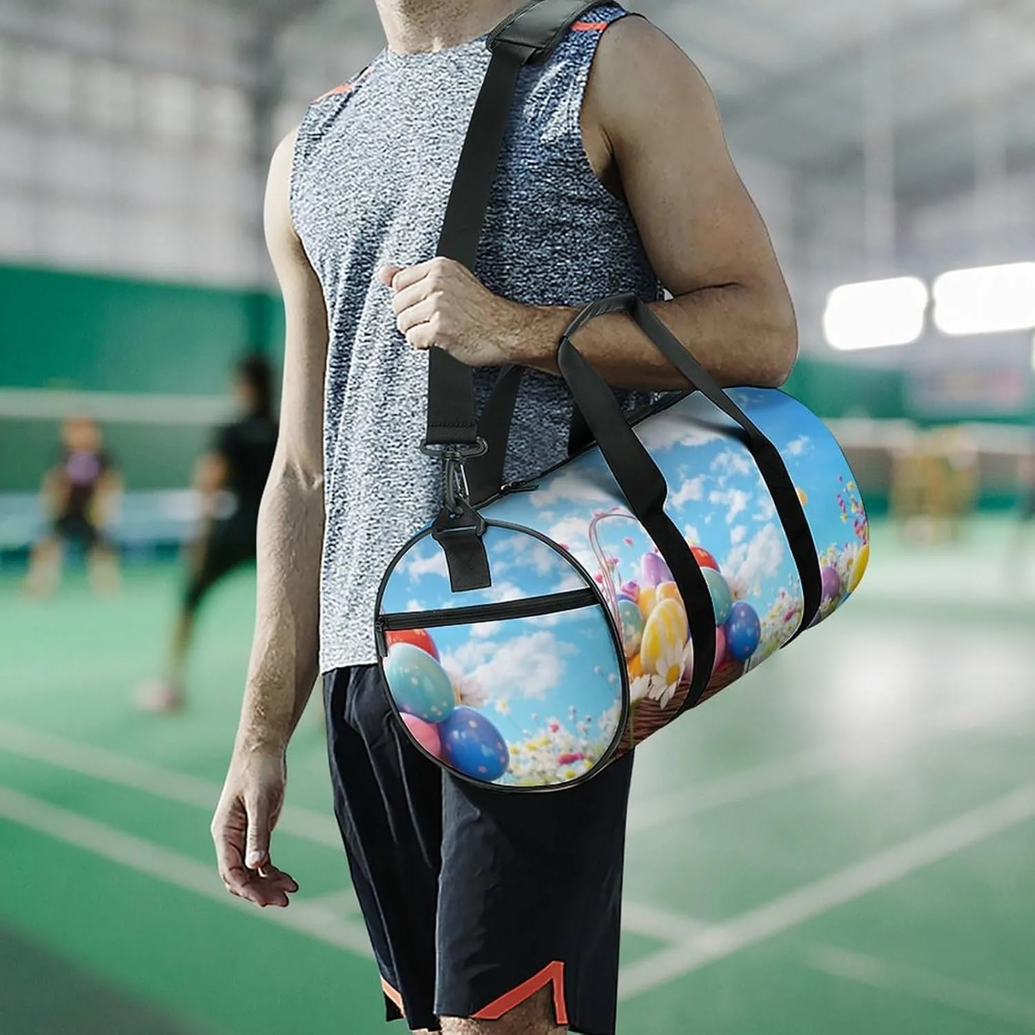 Easter Eggs Sky Flower Gym Bag Small Travel Duffle Bag with Compartment Carry On Weekender Bag for Women Men